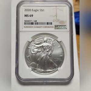 NGC 2020 American Silver Eagle MS69 Certified Coin - Silver